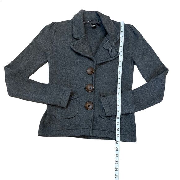 TWIK Grey Heavy Knit Button Up Bow Collar Shirt Blazer S - Picture 6 of 9